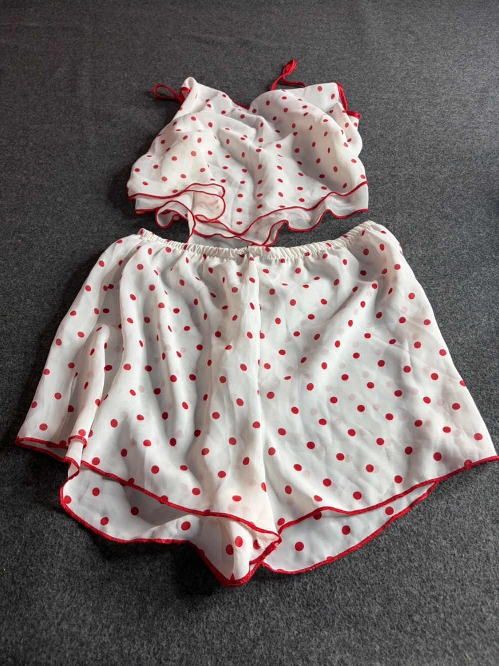 White & Red Polka Dot Two-Piece Lounge Set